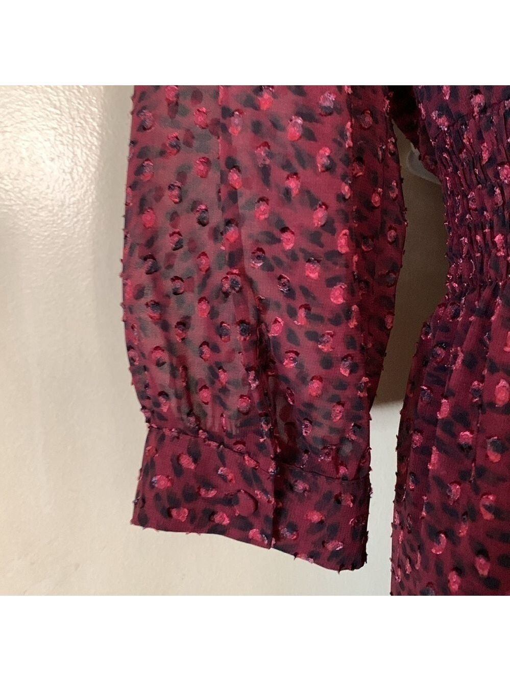 Masion Jules cranberry chiffon dress with smocked waist size S - Picture 9 of 11
